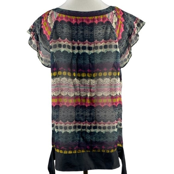 Anthropologie‎ Odille Silk Blouse Women Size 8 Banded Hem Pintuck Pleated Top - Picture 4 of 13